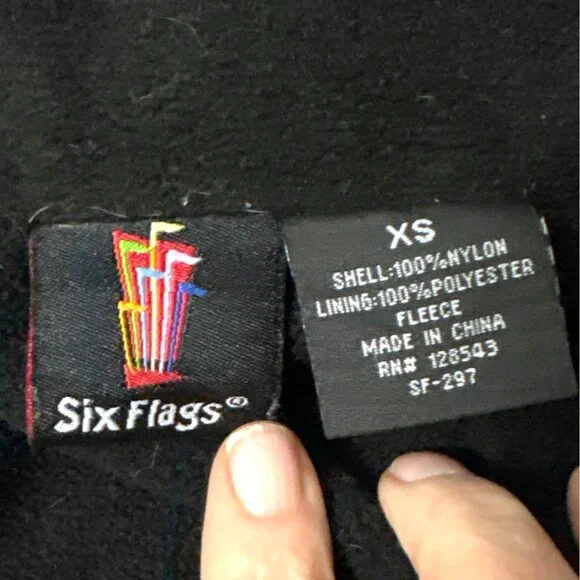 Six Flags Blue Hooded Jacket XS Nylon Shell Polyester Fleece Lining Full Zip Vin - Picture 3 of 5